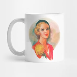 vintage drawing of chic blonde girl with beret Mug